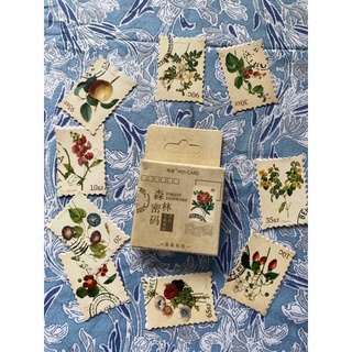 D21 - hộp 45 sticker vintage hoa lá tem làm sổ planner