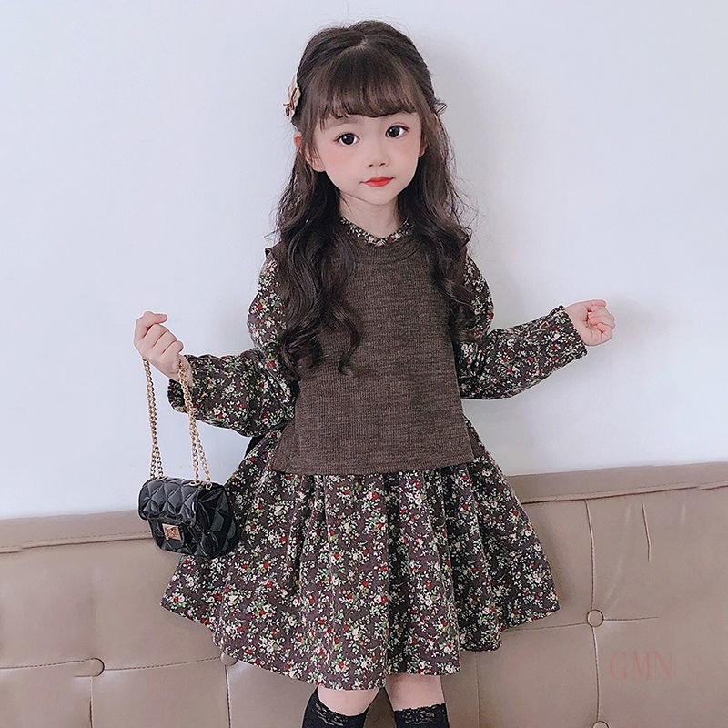 Đầm Công Chúa In Hoa Thời Trang Xuân Thu Cho Bé Gái 2021