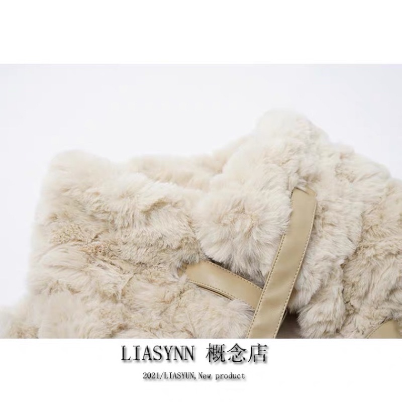 Áo khoác lông cổ cao phom dài qua mông thắt nơ tiểu thư