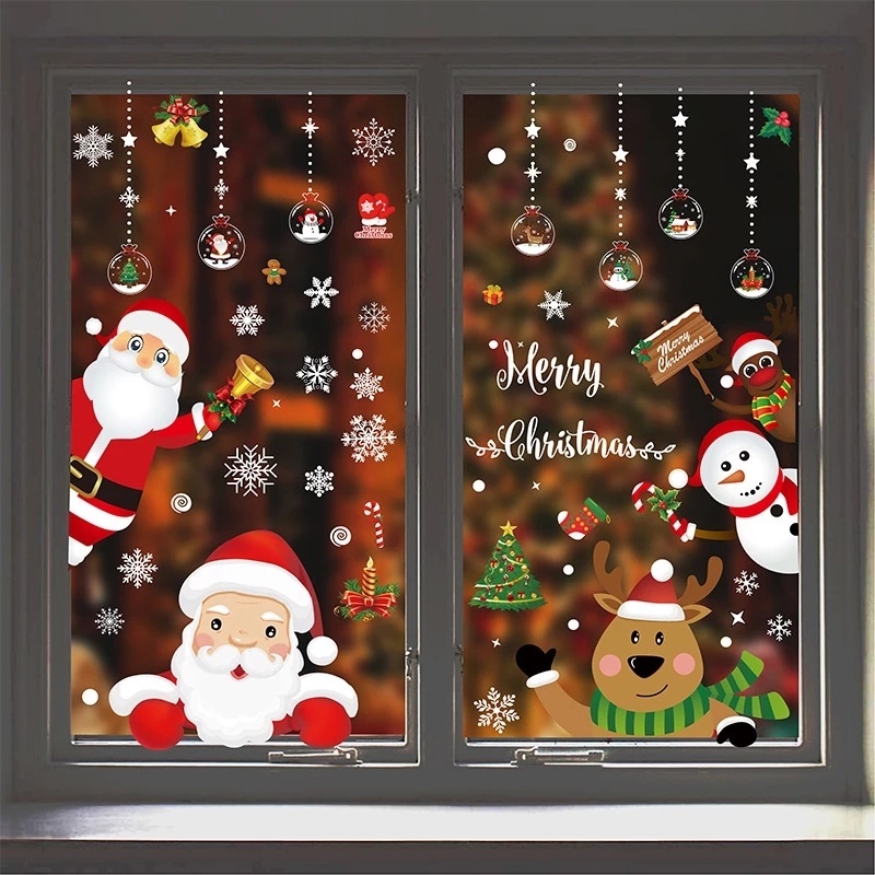 Miếng dán họa tiết ông già noel/ người tuyết dễ thương trang trí cho Giáng Sinh
