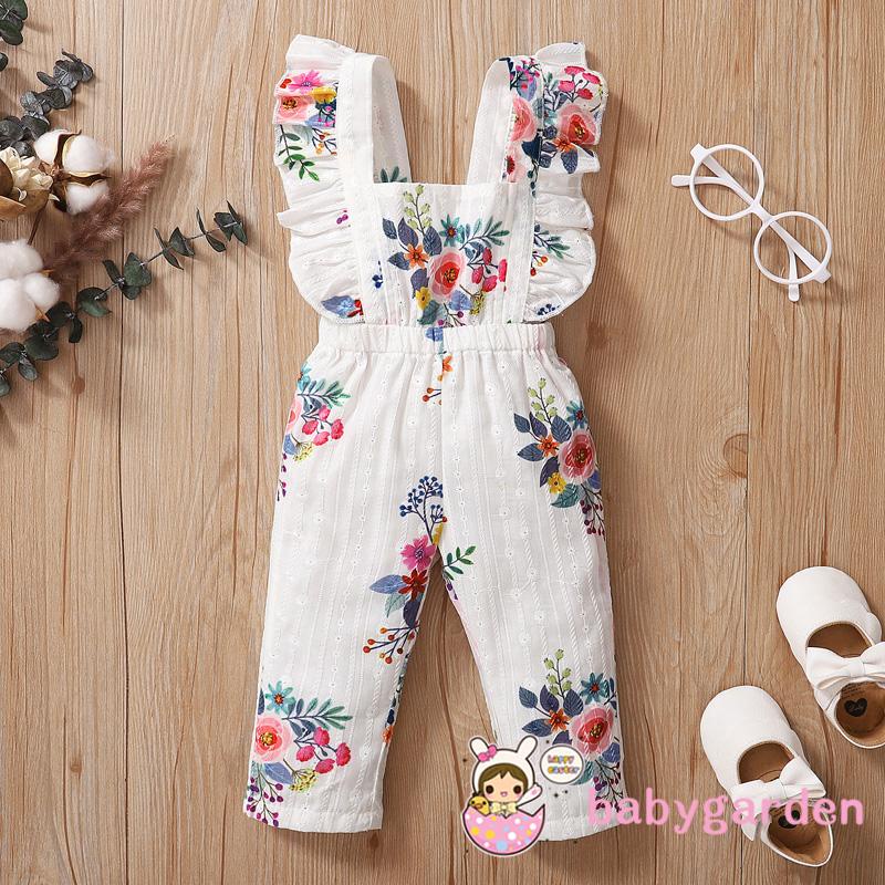 Bộ áo liền quần cổ vuông không tay họa tiết hoa xinh xắn cho bé gái