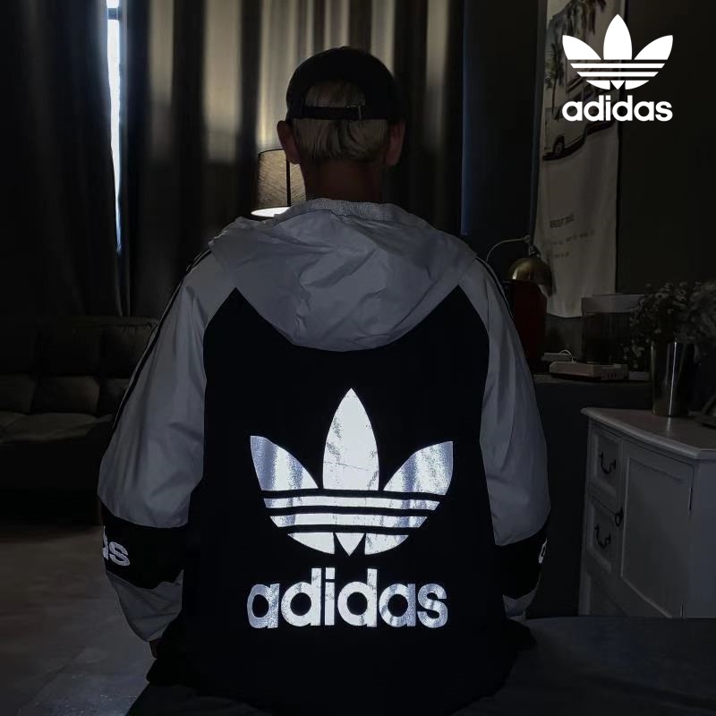 Áo Khoác Adidas 100% Chính Hãng Có Mũ Trùm Chống Thấm Nước In Họa Tiết Phản Quang Dành Cho Nam Và Nữ