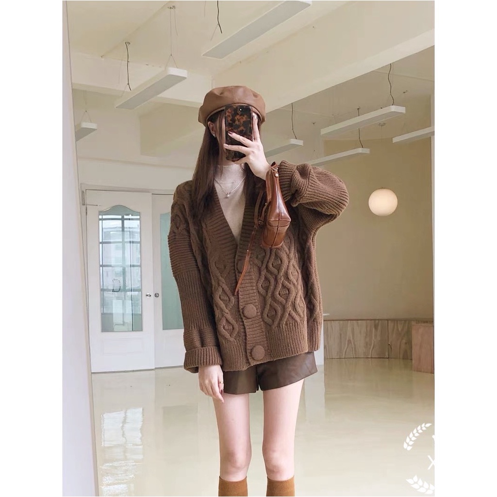 áo len cardigan nữ, áo len gân sóng tay dài phối cúc bọc dáng over size lên đúng style hàng xẻng thơ mộng | BigBuy360 - bigbuy360.vn