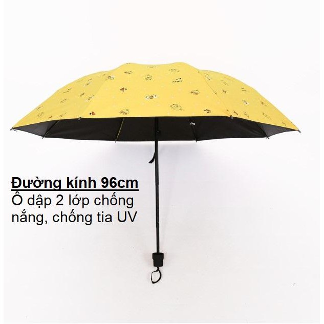 Ô dù hoạt hình vịt con dễ thương che nắng che mưa 2 lớp chống tia UV PK21