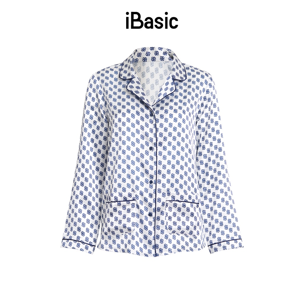 Áo pyjama nữ lụa Satin tay dài hoạ tiết icon iBasic HOMW029T