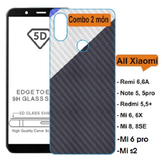 Cường Lực Full Màn 5D+ Dán Carbon Cho Xiaomi Redmi 6A, 6 Pro, Note 5, Redmi 5+, Mi 6X, Mi 8SE, Mi 8,mi s2