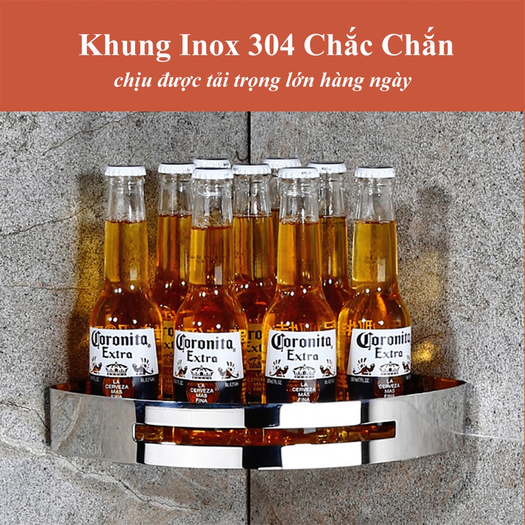 Kệ nhà tắm, kệ nhà bếp Inox 304 Anshin - kèm 2 móc treo, keo dán, đinh ốc - dán hoặc khoan tường