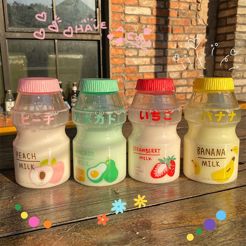 Bình đựng nước cute hình hộp sữa chua dung tích 480ml có quai treo BMBooks