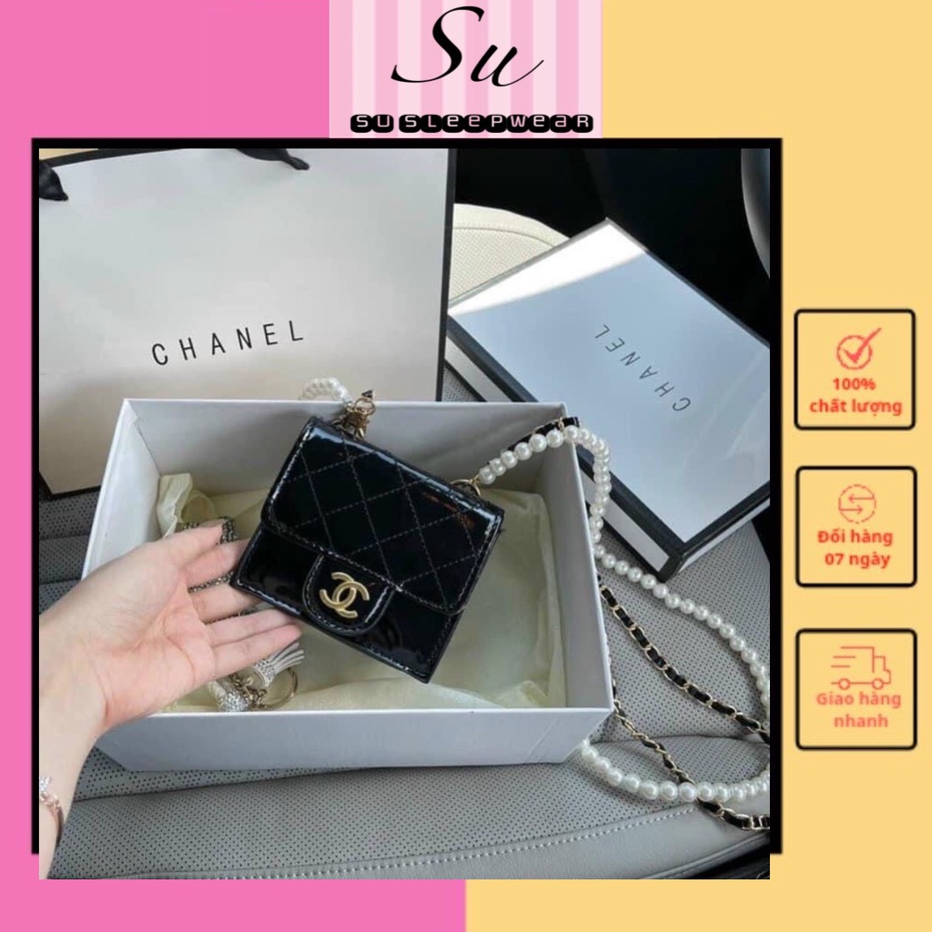 TÚI C.H.A.N.E.L MINI PHỐI DÂY NGỌC VÀ DÂY DA - TÚI XÁCH DA HÀNG QC XỊN XÒ