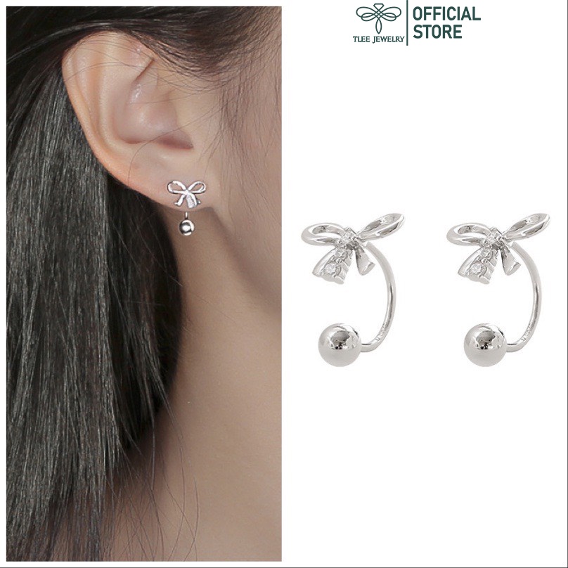 Khuyên tai bạc nữ TLEE nơ dáng cong chốt vặn nữ tính TleeJewelry B0103