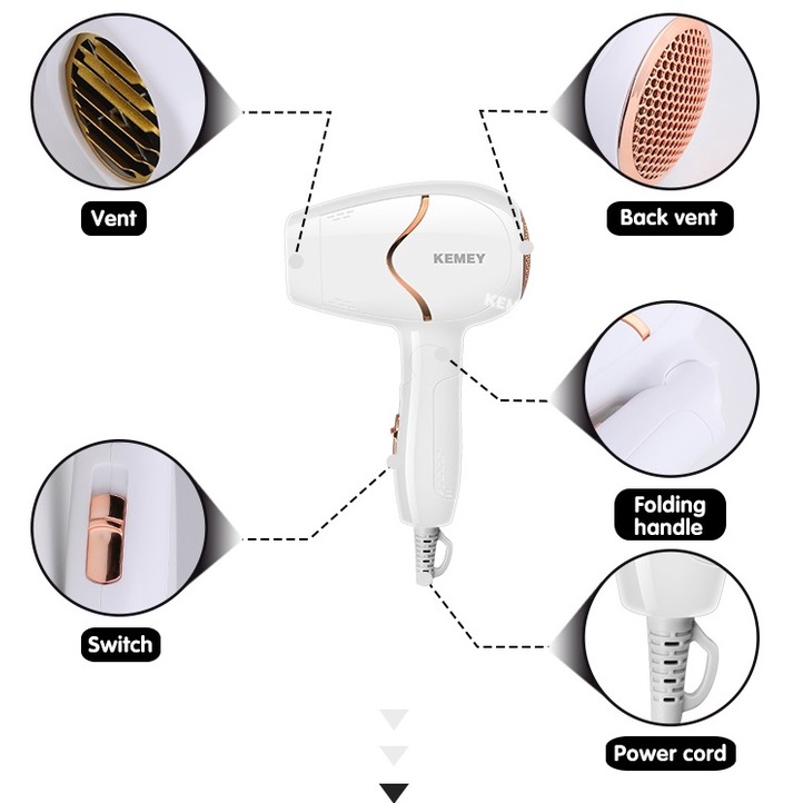 Máy Sấy Tóc Kemei Mini Cầm Tay Gấp Gọn Kemey KM 6839