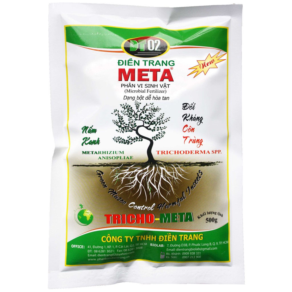 Chế phẩm Vi Sinh Trừ Sâu, Bọ Trĩ, Nhện Đỏ, Sùng Đất Sinh Học NẤM XANH meta 500g