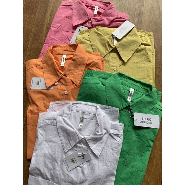 Áo sơ mi tay dài Shojo dáng over dư xịn nhiều màu hot trend xanh lá,cam,hồng,vàng,trắng
