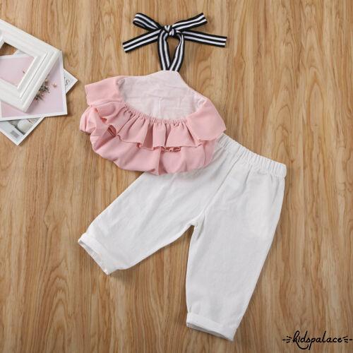 ➤♕❀❤Fashion Toddler Girls Off Shoulder Chiffon Sling Top Long Pants Set Outfits