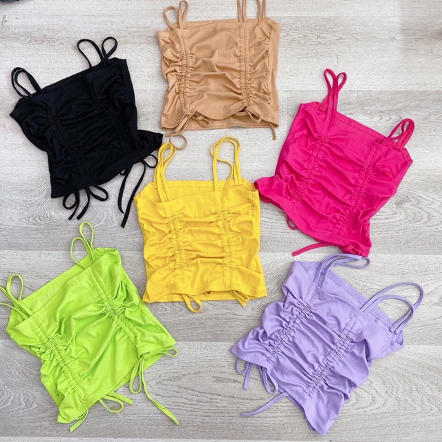 Áo hai dây croptop dây rút 7 màu chất vải xịn RICH STORE CRT73