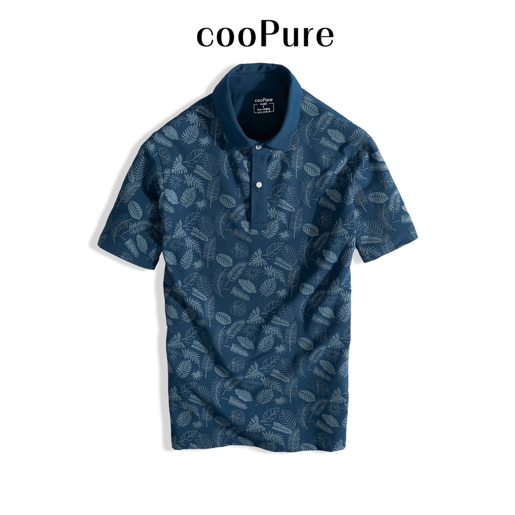 Áo polo nam Tropical Leaves cooPure xanh đậm 100% cotton, thiết kế mới mẻ NO.2713 (4 màu)