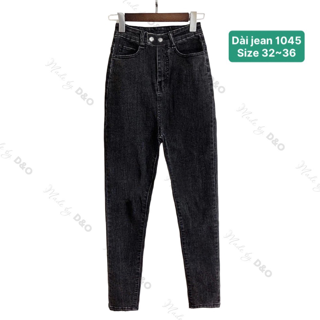 Quần Jeans Denim Xám Tây 2 Nút 1045, Lưng Siêu Cao, Co Giãn Mạnh