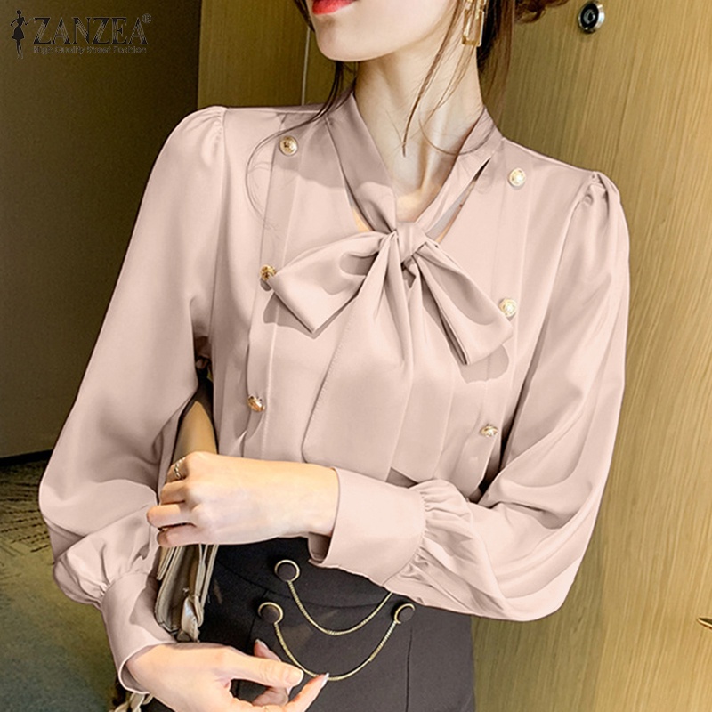 Zanzea Áo Sơ Mi Nữ Tay Dài Cổ Chữ V Cột Dây Thời Trang Thanh Lịch