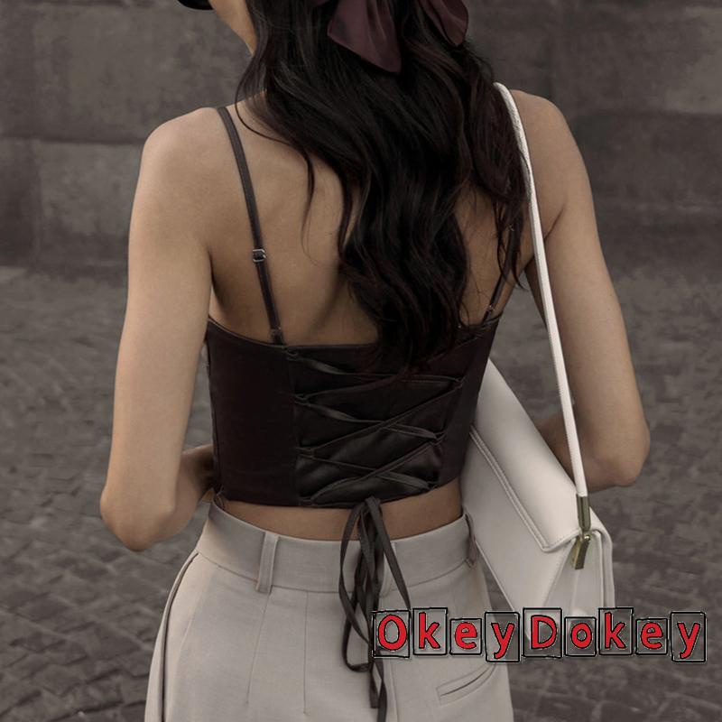 Áo Tank Top Cổ Vuông Không Tay Vạt Chéo Lưng Phong Cách Đường Phố Dành Cho Nữ ODokey