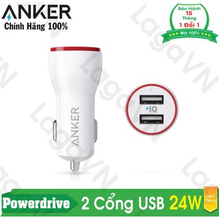 [Freeship toàn quốc từ 50k] Sạc ô tô cao cấp 2 cổng ANKER Powerdrive 2 – 24W (Trắng) cho xe hơi