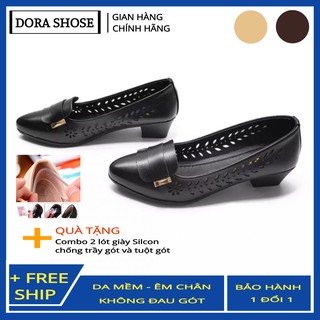 Giày búp bê nữ da lỳ cao cấp DORA BB17 đế vuông 3cm siêu mềm êm chân