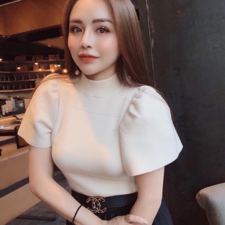 Áo len cổ tròn tay phồng mới