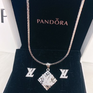 Dây chuyền mặt bông tai LV mạ bạch kim