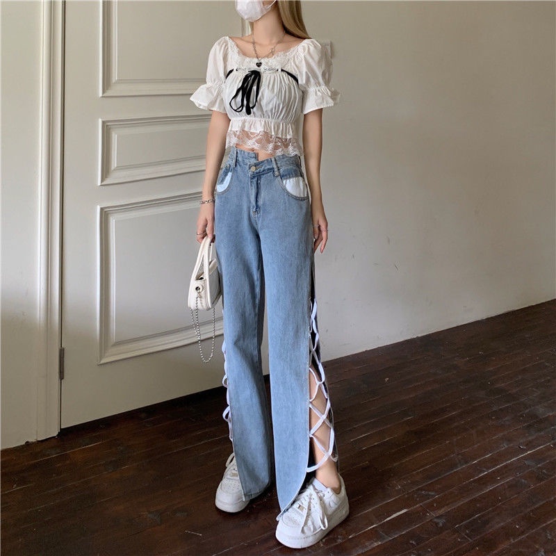 Quần Jean Ống Rộng Lưng Cao Thiết Kế Mỏng Thiết Kế Mới Thời Trang Mùa Xuân Thu Dành Cho Nữ