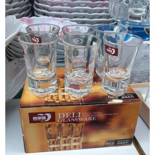BỘ 6 LY RƯỢU THUỶ TINH DELI Y3002 HÀNG CAO CẤP SIÊU DÀY ĐẾ CAO 35ml