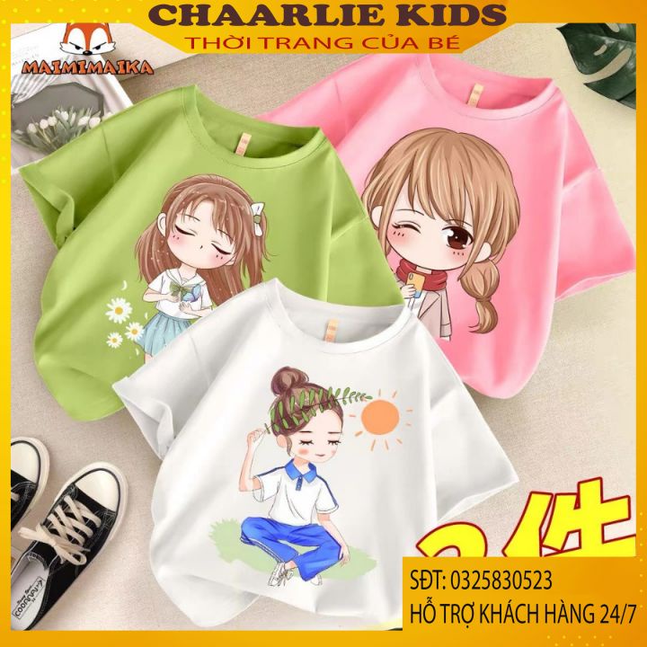 Áo Cộc Tay Cho Bé Gái Hình ChiBi Chaarlie Kids