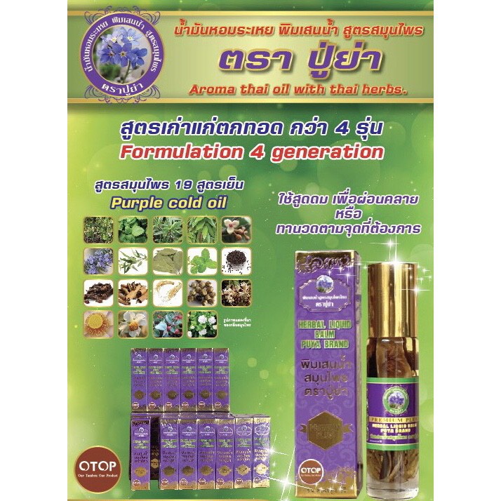 Combo 12 Chai Dầu Gió Lăn 19 Vị Thảo Dược Thái 8ml Herbal Liquid Balm Puya Brand
