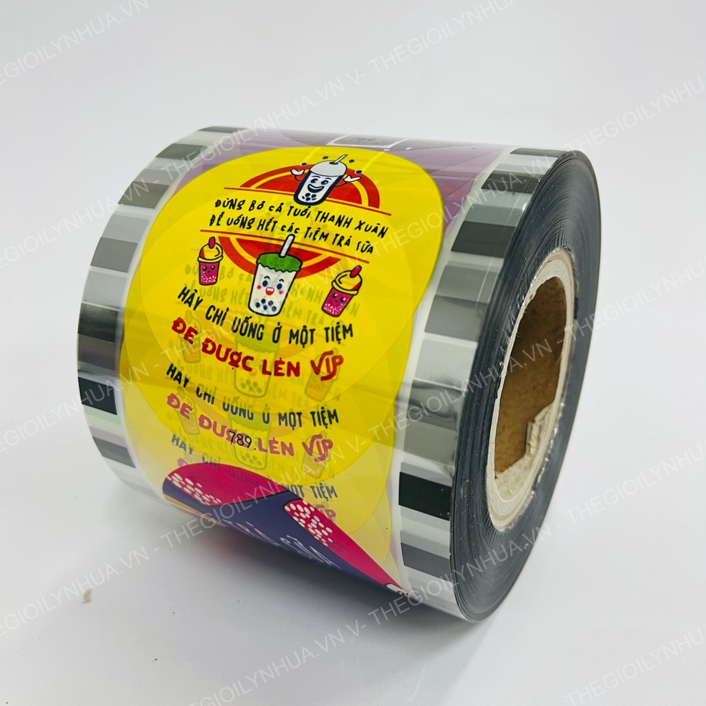 Màng dập ly nhựa, cuộn keo ép ly nhựa, màng ép ly trà sữa in sẵn từ 300ml đến 700ml hiệu HS NEW đủ 2400 ly/cuộn mã 789
