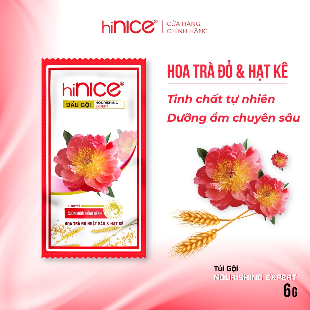 Dây Dầu Gội hiNICE Hoa Trà Đỏ & Hạt Kê suôn mượt bồng bềnh  - Dây 12 Túi