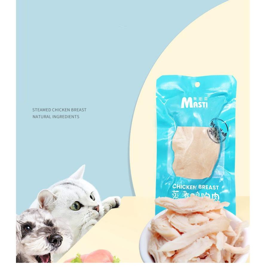 Hanpet.GV- Thịt gà hấp Steamed chicken gói 40gr- đồ ăn cho mèo thức ăn chó dạng mềm thức ăn thưởng cho mèo mọi lứa tuổi