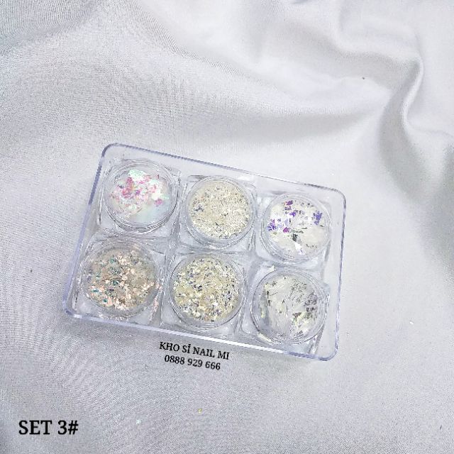 Thủy tinh vụn trang trí móng tay - Set 6 màu sang chảnh đắp gel ẩn chuẩn phong cách Hàn Quốc