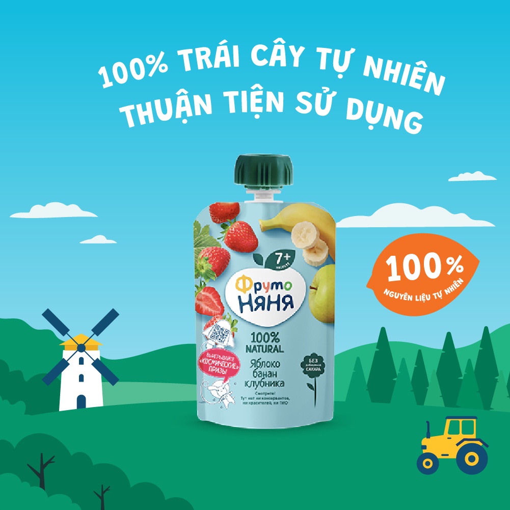 Combo 6 Gói Trái cây nghiền vị táo, chuối và dâu tây Fruto Nyanya 90g/gói