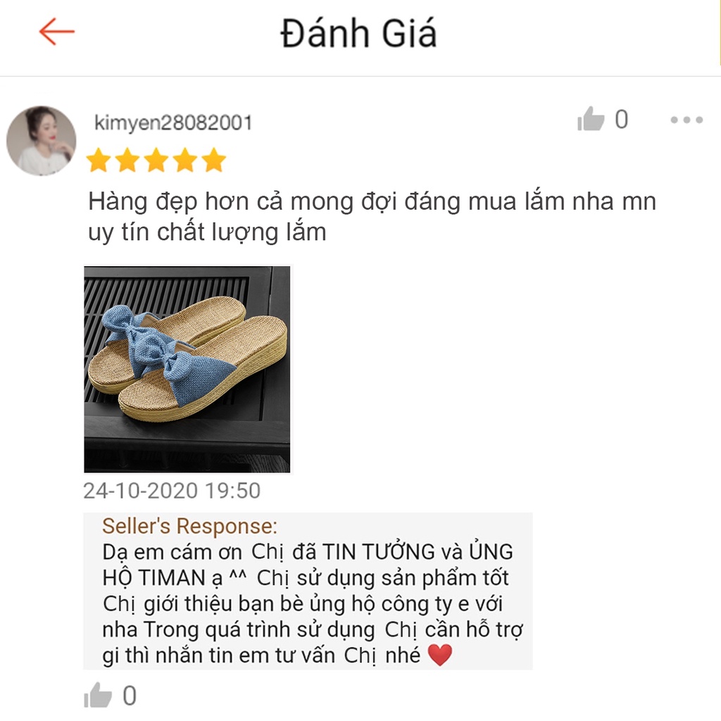 Dép mang trong nhà nữ vải nơ TIMAN DTA3 thoáng khí êm chân bảo hành 1 năm