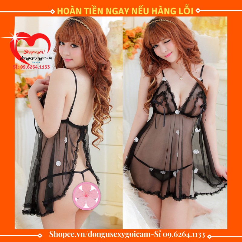 Đầm ngủ sexy nữ gợi cảm xuyên thấu mỏng kèm quần lọt khe hâm nóng tình yêu nhiều màu 45 - 65 Kg (VOAN)