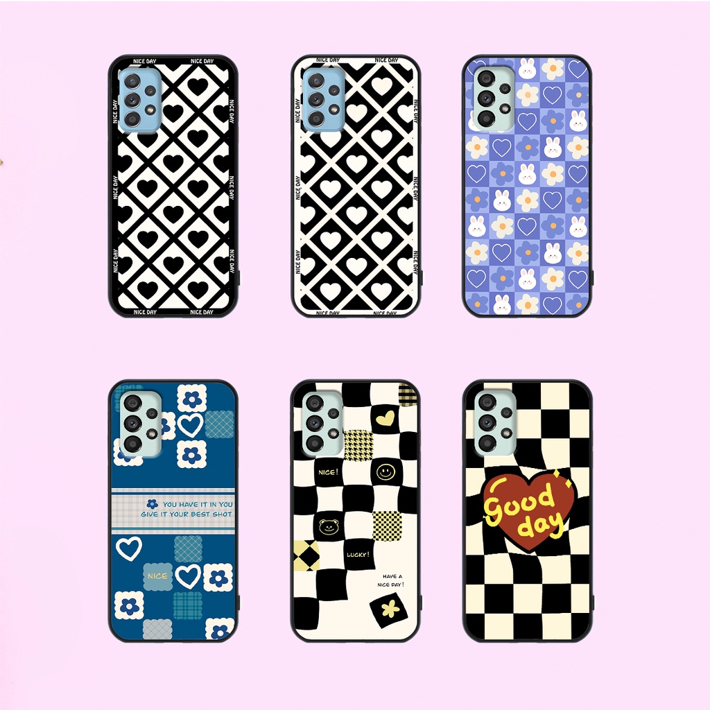 Ốp lưng Samsung A13 - A23 - A32 - A33 in hoạ tiết caro trái tim đen trắng, gấu bear cute đáng yêu