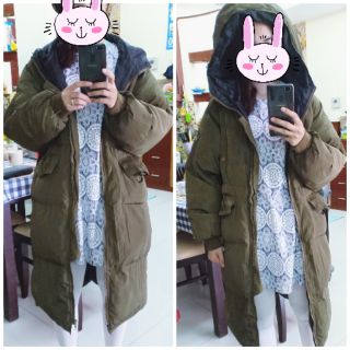 [Thanh lý] Áo khoác phao dáng dài màu xanh rêu