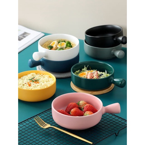 Bát Sứ Có Tay Cầm - Thố Sứ Cao Cấp Đường Kính 15cm Hàng Loại 1 Dùng Được Lò Vi Sóng, Lò Nướng