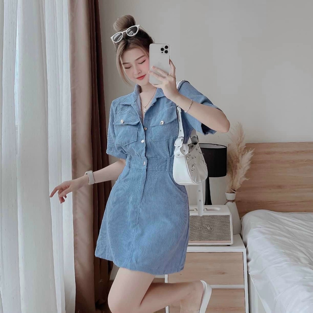 ĐÂM SUÔNG CỔ SƠMI CÀI NÚT THẬT TĂM NHUNG