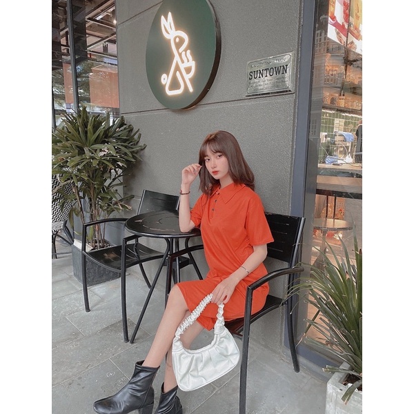 Váy Nữ Cổ Polo Dáng Suông Trơn Freesize 3 Màu [FREESHIP] Đầm ngắn tay trơn cổ sơmi