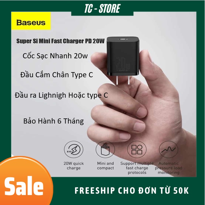 ⚡ Giảm Sôc ⚡ Củ Sạc Baseus 20W PD Super Si Type C Hỗ Trợ Sạc Nhanh QC3.0 Nhỏ Gọn Cho Android / iPhone 12 Pro Max