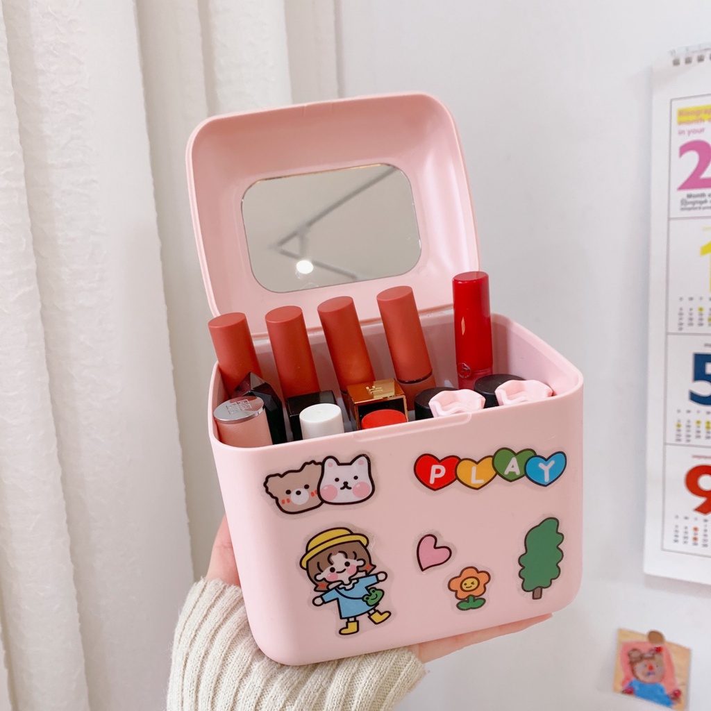 Hộp đựng son 20 ô có gương , hộp đựng mini Nago Store ( TẶNG KÈM STICKER )