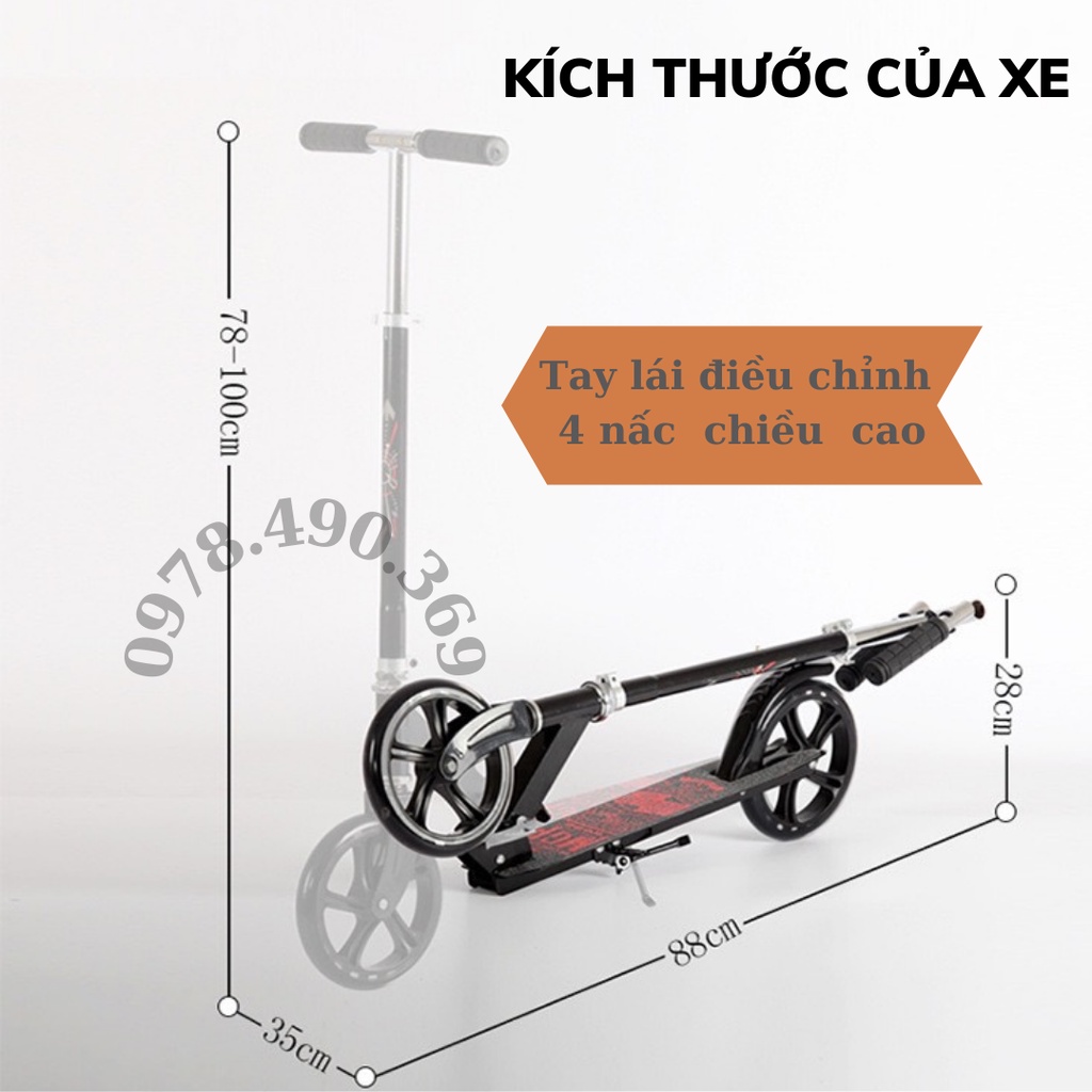Xe Trượt Scooter cỡ lớn, có phanh tay,chân chống chịu tải đến 150kg cho thiếu niên và người lớn