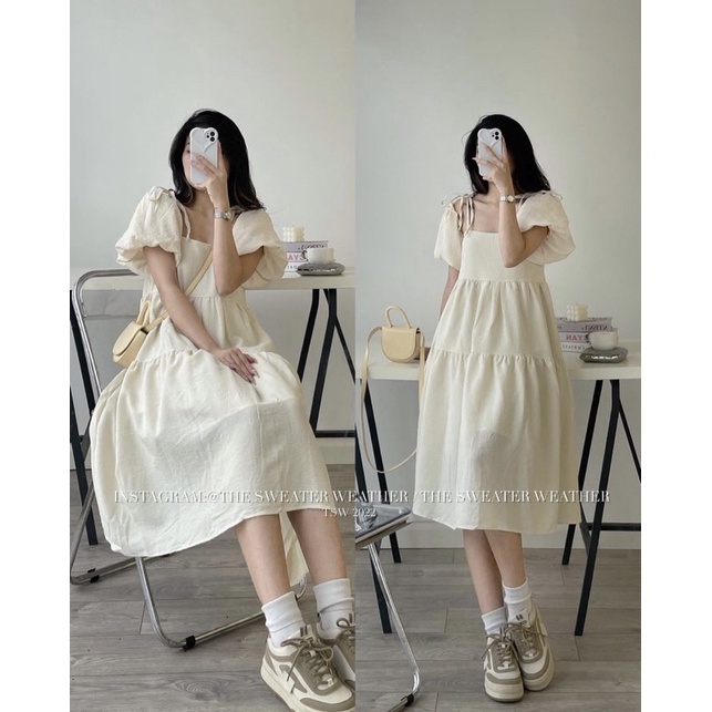 Váy babydoll xốp mềm tay bồng tháo rời mặc được 3 kiểu