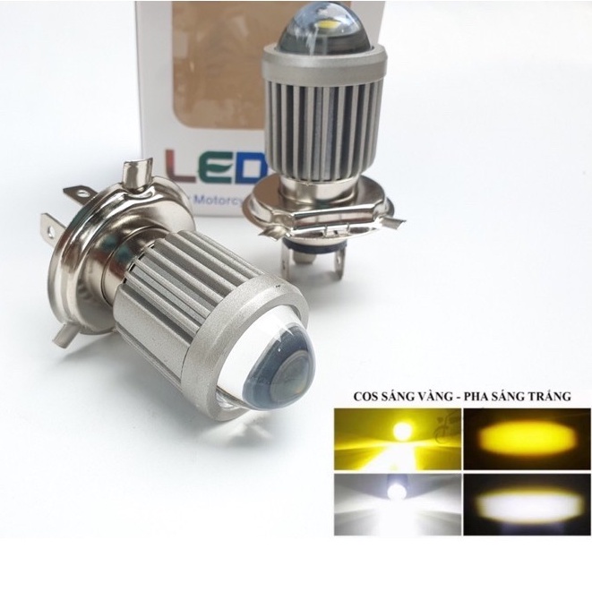 Đèn Pha Led Bi Cầu Mini Chân H4 Siêu Sáng Cos Vàng Pha Trắng Lắp Wave Sirius Exciter Lead Sh