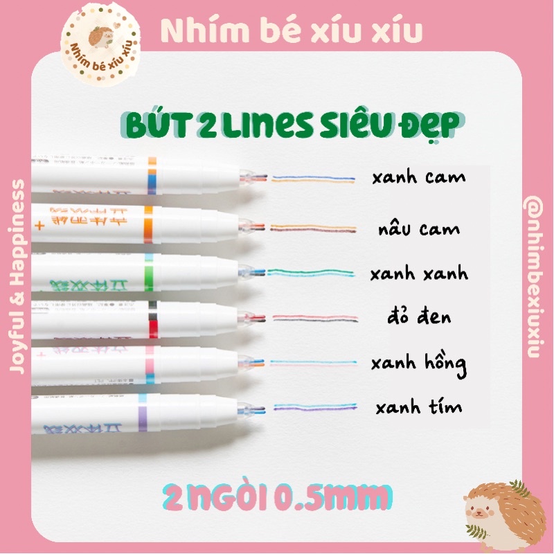 Bút mực hai ngòi 0.5mm bút mực 2 Lines Pen nhiều màu dễ thương VT349
