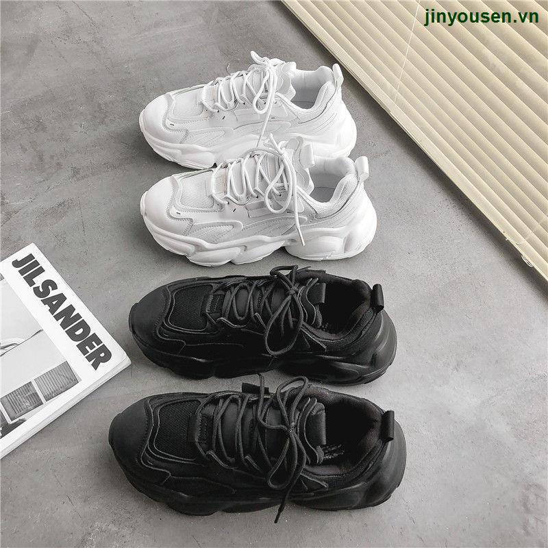 Giày Thể Thao Da Đế Dày Tăng Chiều Cao Màu Đen Phong Cách Hong Kong Cho Nam